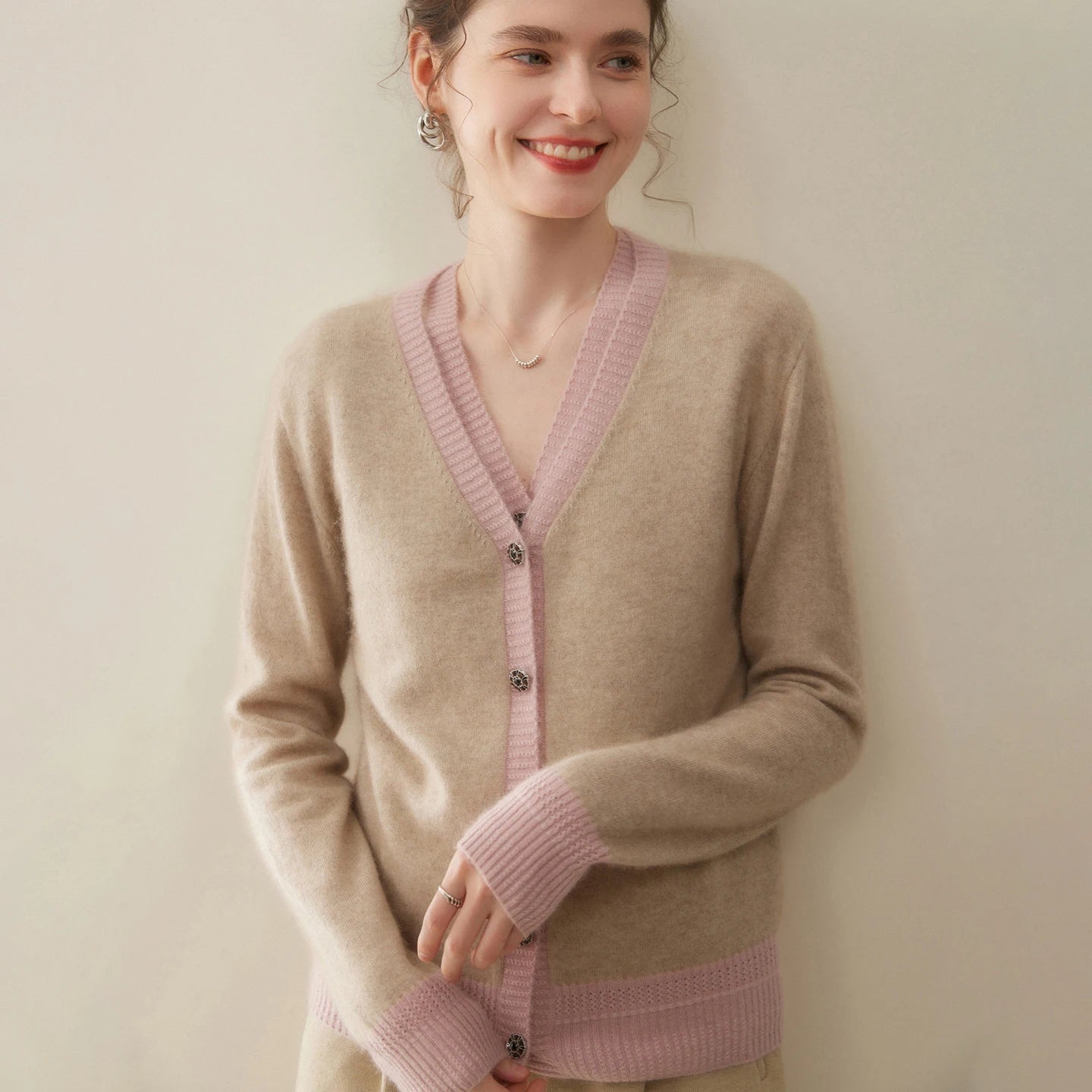 Women Cashmere Sweater V-neck  Cardigan and Vest Set Spring Autumn Winter 100% Cashmere Knitwear Long Sleeve Top Waistcoat Suit