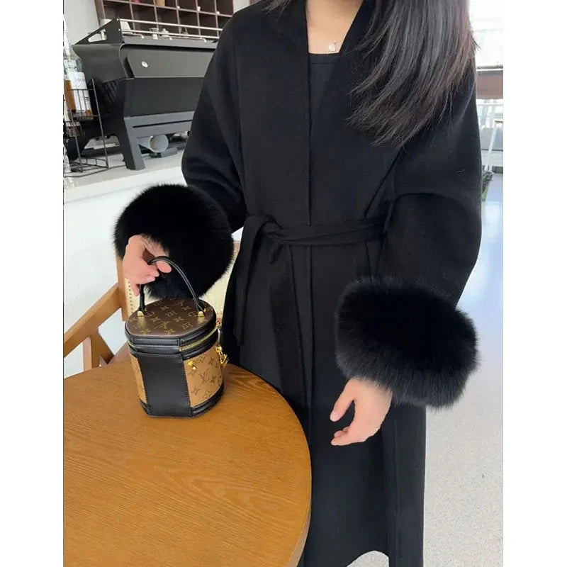 2025 Spring Women Drouble Breasted Woolen Coat Loose Style Cashmere Winter Clothes Long Coats Tops New