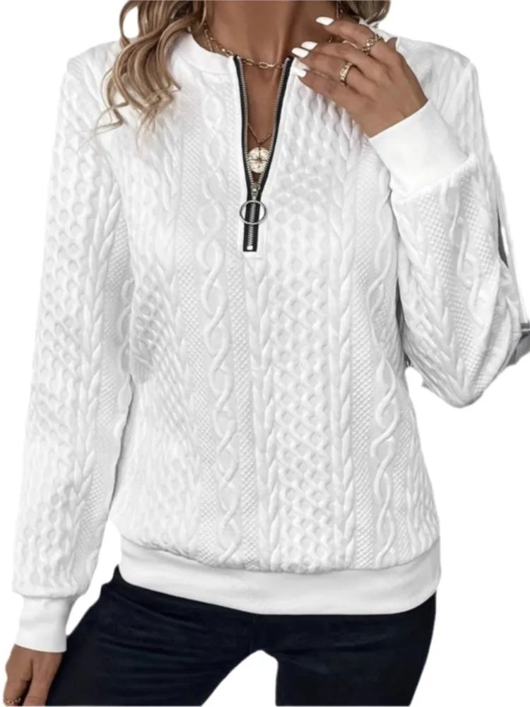 Women's Pullover Sweatshirts New Fashion Elegant Solid Female Zipper Long Sleeve Casual Hoodie Womens Clothing