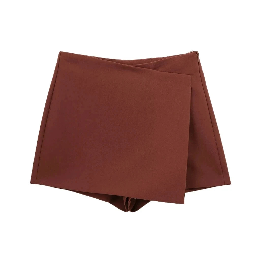 Women Fashion Pareo Style Asymmetric Shorts Skirts Vintage High Waist Side Zipper Female Skort Mujer