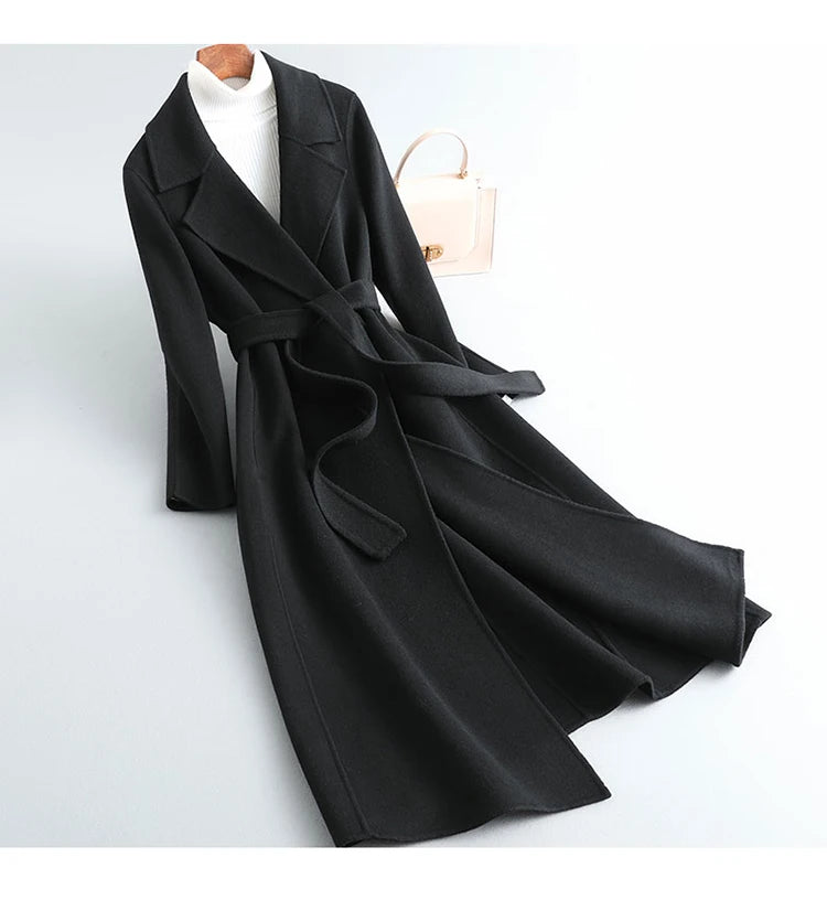 2025 Autumn/Winter New Double sided Cashmere Coat for Women's Fashion Medium to Long Knee length Slim High end Woolen Coats