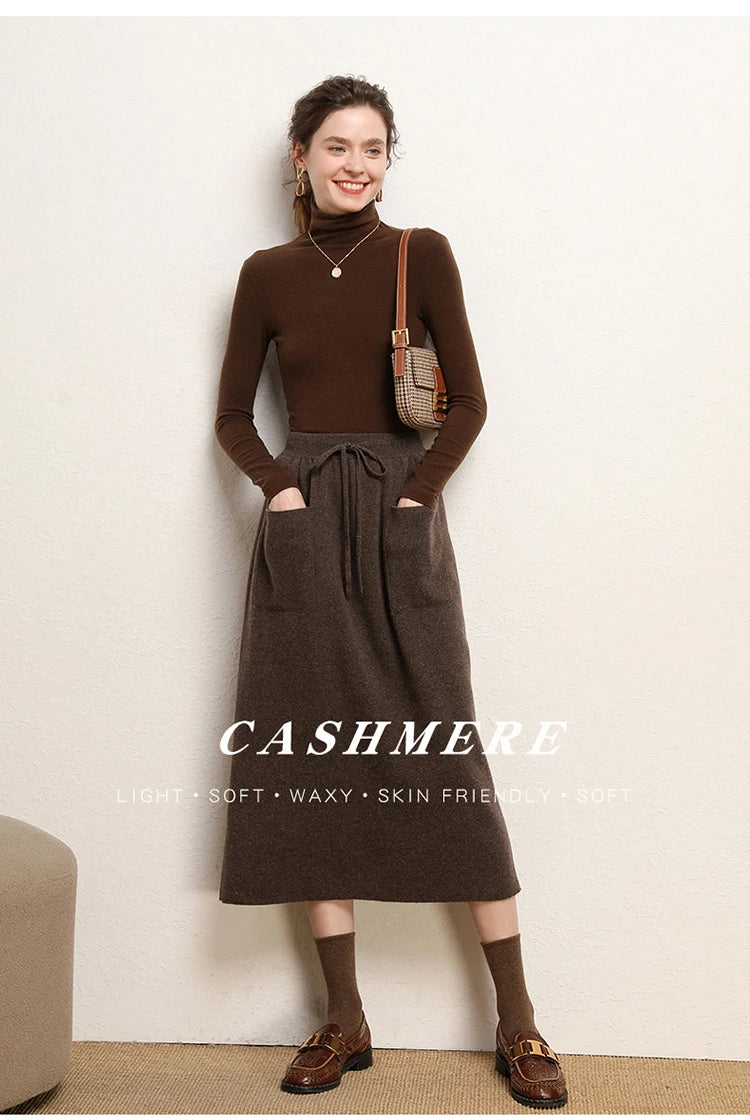 Cashmere Skirt Knitted Skirt Half Skirt, Double Pocket A-Line Skirt Skirts Plus Size Women Long Elegant Dress Women Clothing
