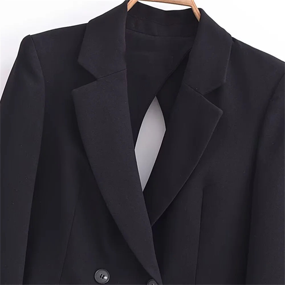 autumn new women's casual long sleeved top with open design, casual suit jacket with pleats and ankle pants set