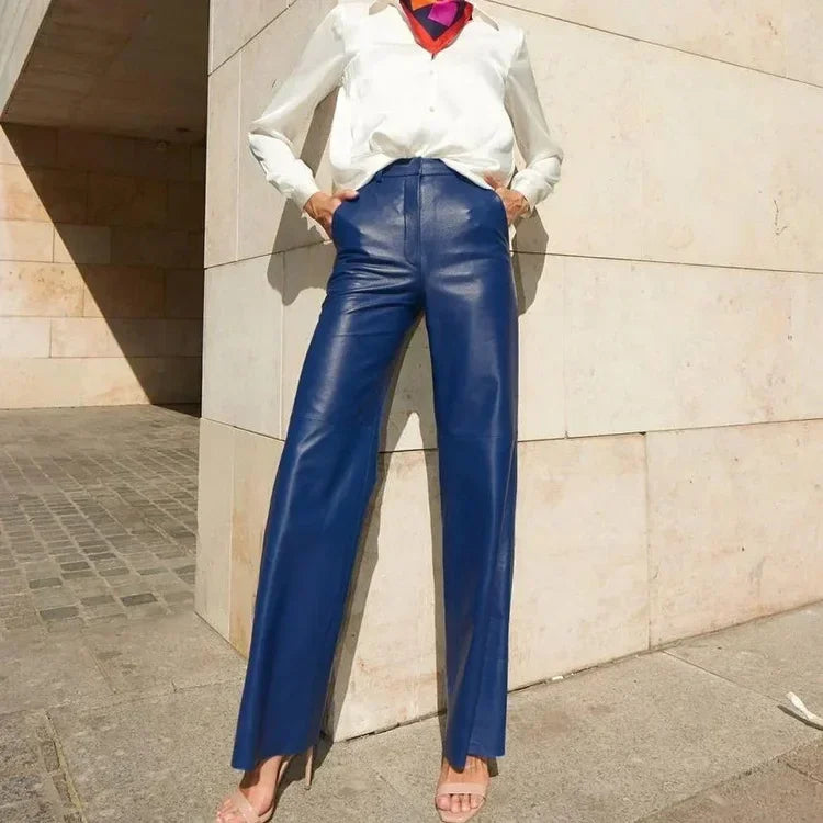 Women's Trousers Spring Fashion PU Leather Mid High Waist Lifting Hip Straight Leg Casual Women's Pants