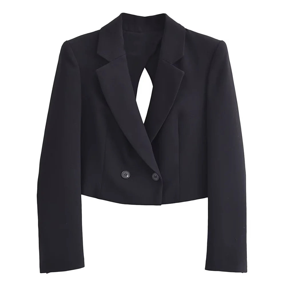 autumn new women's casual long sleeved top with open design, casual suit jacket with pleats and ankle pants set