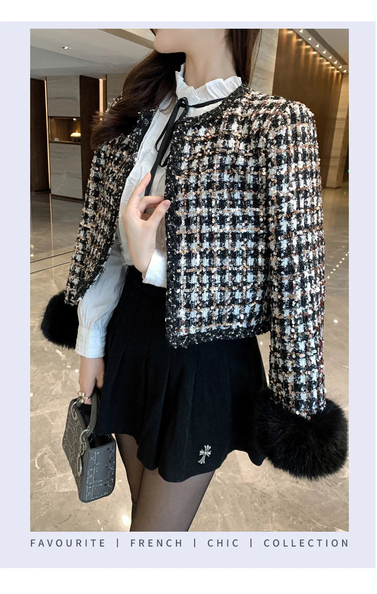 2024 autun winter Lady Short Coats For Women Casual Tweed Jackets Elegant Fashion Outerwears Chaquetas Casaco abrigos de mujer
