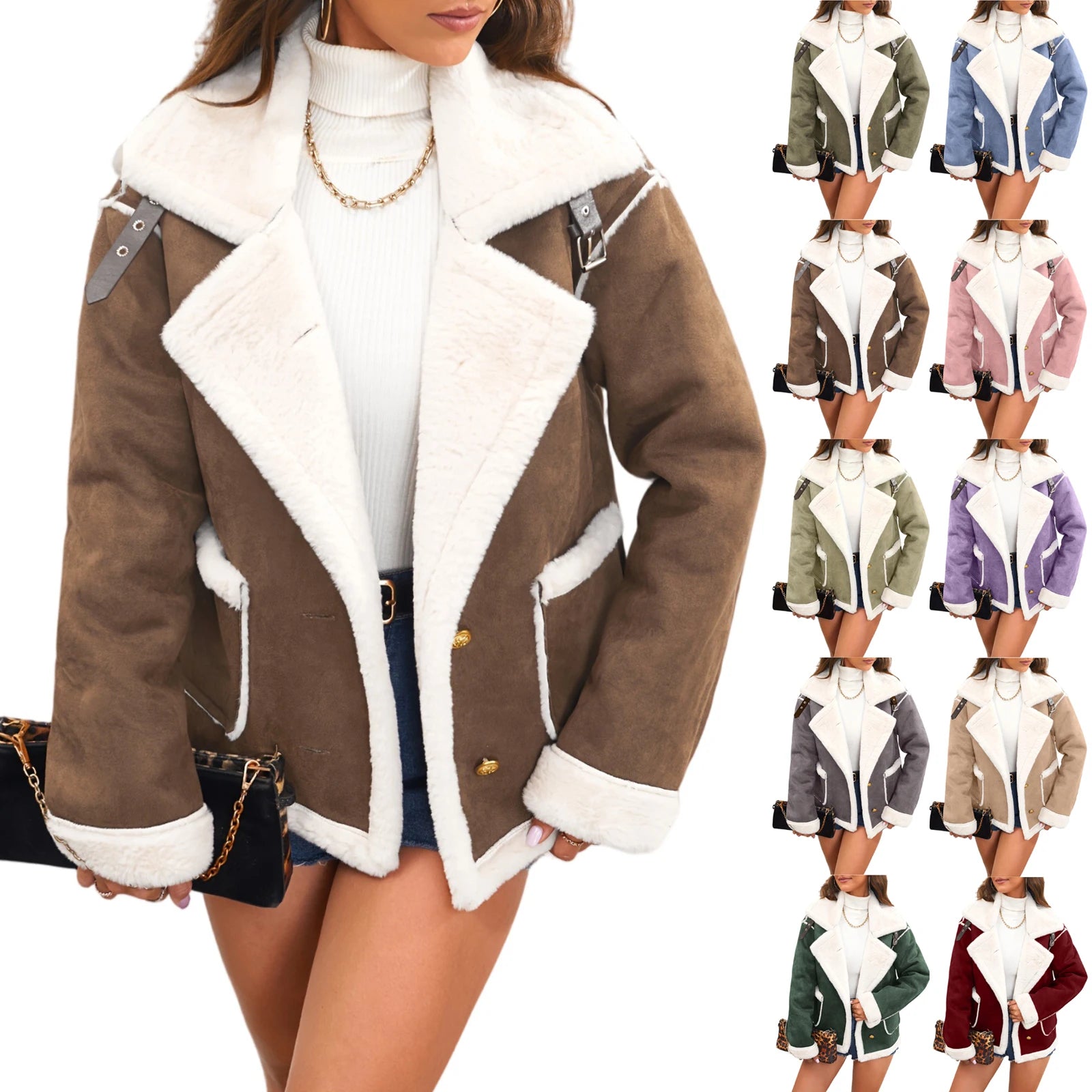 Women's New Coat Autumn Winter Fashion Lapel Thin Plush Short Jacket Trendy fashion Biker Retro Style Cropped Coat Streetwear