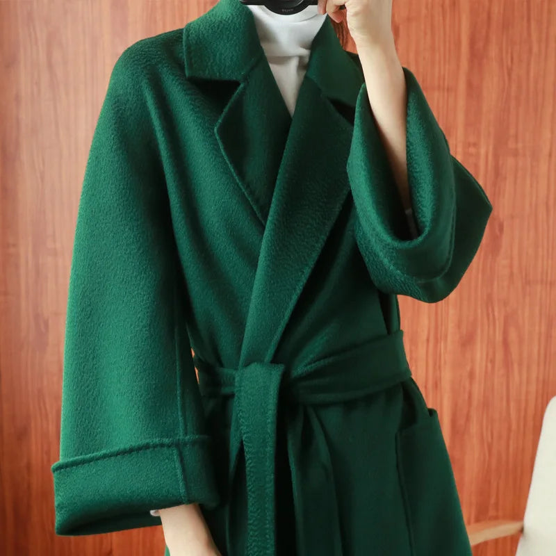 Women Double-Sided 20% Cashmere Wool Coat Jacket Women Long Beautiful Woolen Winter Autumn Warm Fashion Water Ripple Cloak