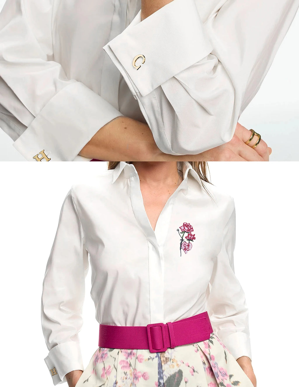 Women Shirts Casual Long Sleeve Blouse Embroidered Flowers Elegant Lapel Loose Shirt Spring Summer Solid Office Lady Tops