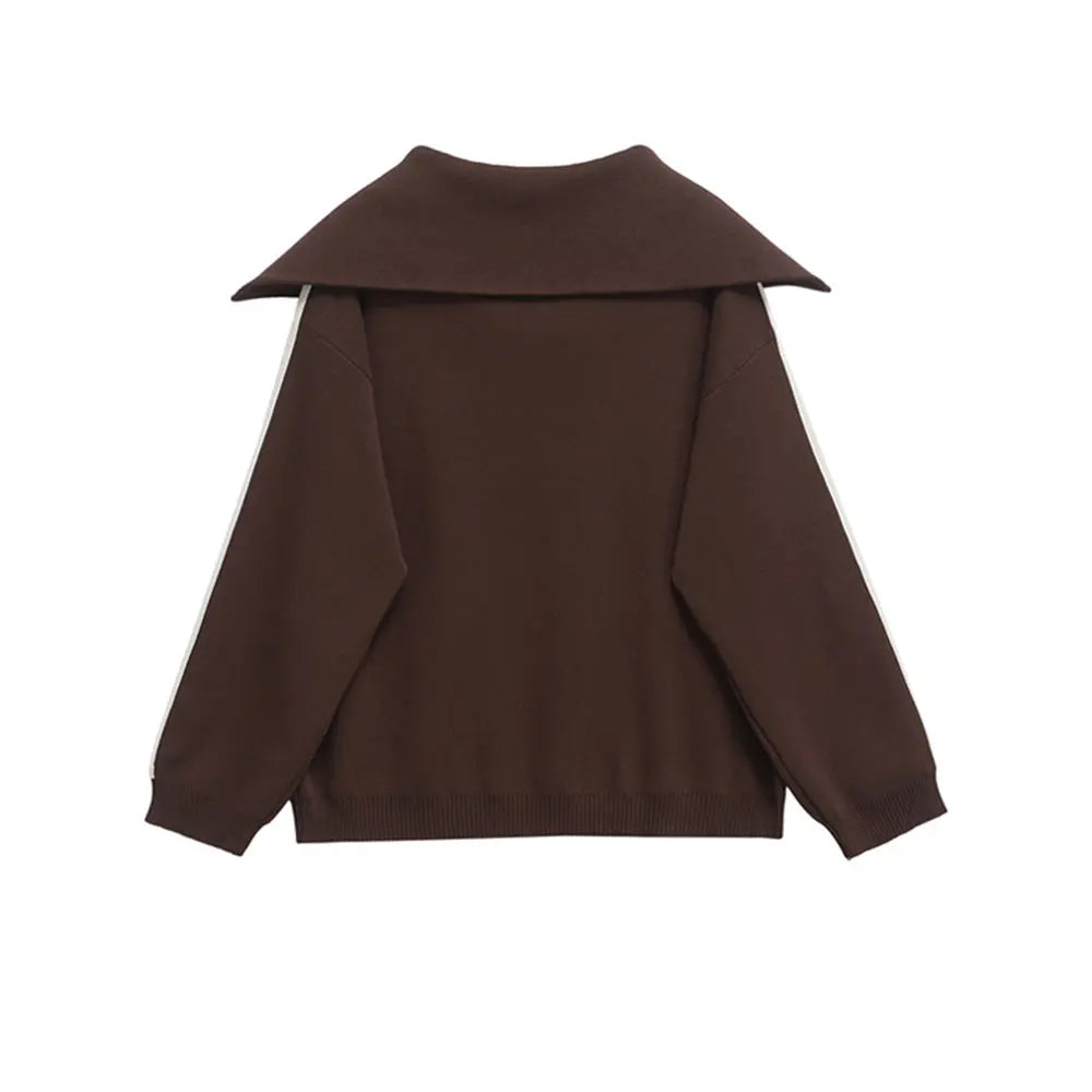 Women's Fashion Two-Piece Set with Side-Stripped Knit Sweater And High-Elastic Waist Straight Pants Female Casual Outfit