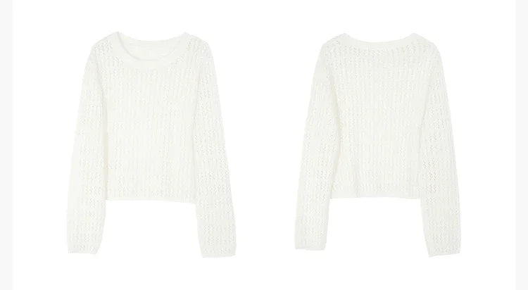 ITOOLIN Summer Women Long Sleeve Loose Casual Top Hollow Out Sexy Knit Shirt Beach Solid Y2k Pullovers Streetwear T-shirt 2024