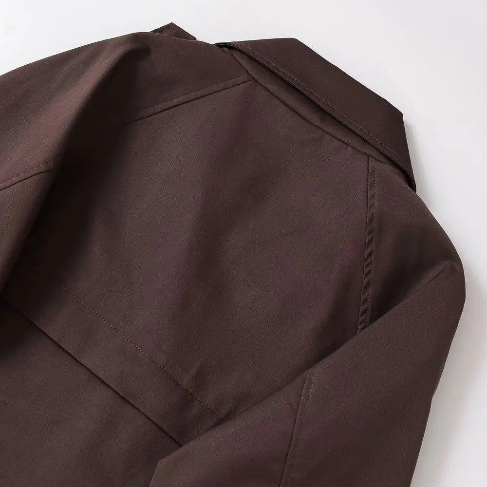 Women's Double-breasted Short Trench Coat Fashion Chic Outerwear with Pockets Long Sleeve Female Top