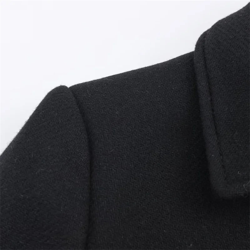 Women's Wool Coat Solid Color Lapel Short Double-Breasted Coat  Autumn and Winter Casual Simple Clothing