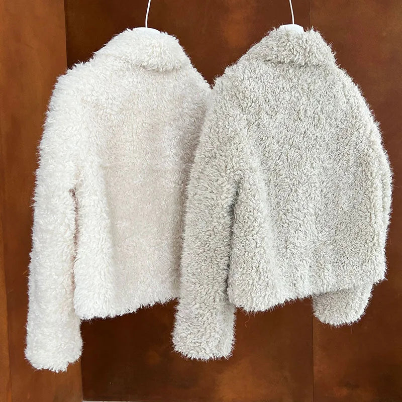 2024 Women Winter Warm Coat Furry Lambswool Coat Turn Down Coat Thick Jacket Tops For Women Coat Casaco Feminino