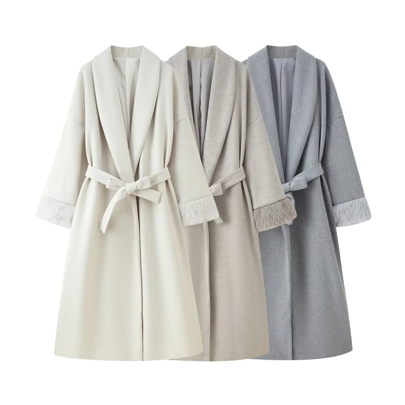 Women's Elegant Woolen Coat Lady Turn-Down Collar With Belt Full Sleeved Outerwear Female Bathrobe Styled Thicken Long Jackets