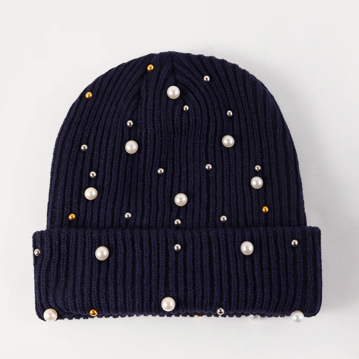 New Autumn And Winter Woolen Hat For Women, Fashionable Pearl Embellishment, Winter Warm Knitted Hat