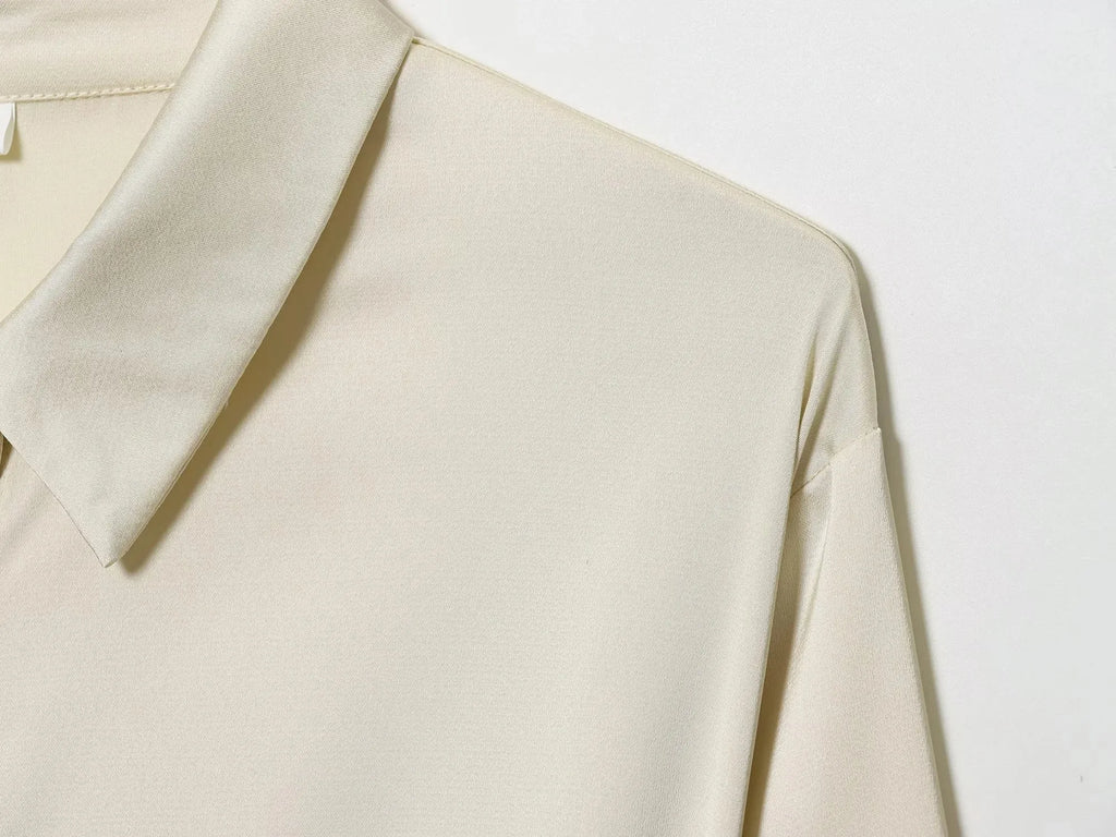 Women 2025 Autumn Winter New Silk Satin Blouse Turn-down Collar Single Breasted Long Sleeve Loose Blouse Fashion Shirt