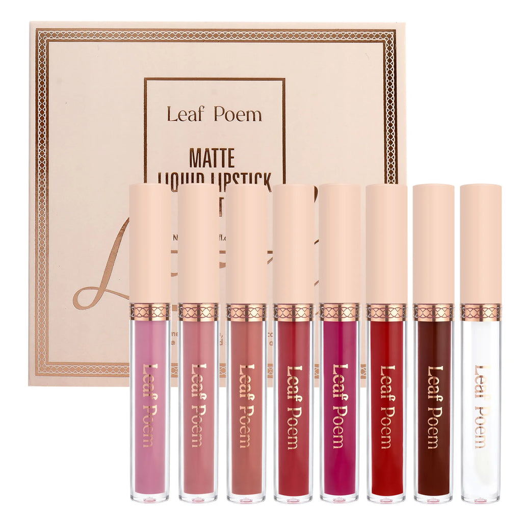 8 pcs matte liquid lipstick, lip glaze - waterproof, non-stick, long-lasting lip gloss, brown, pink, purple and red tones, suitable for Valentine's Day, daily, parties, travel