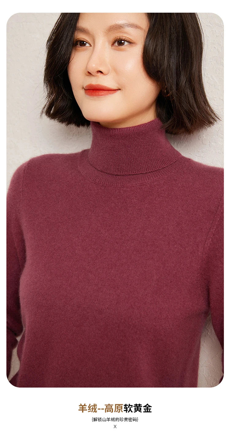100% Pure Cashmere Sweaters Women' Lapel Knitted Pullover Casual Loose High-End Sweater Autumn New High-Neck Cashmere Base Shirt