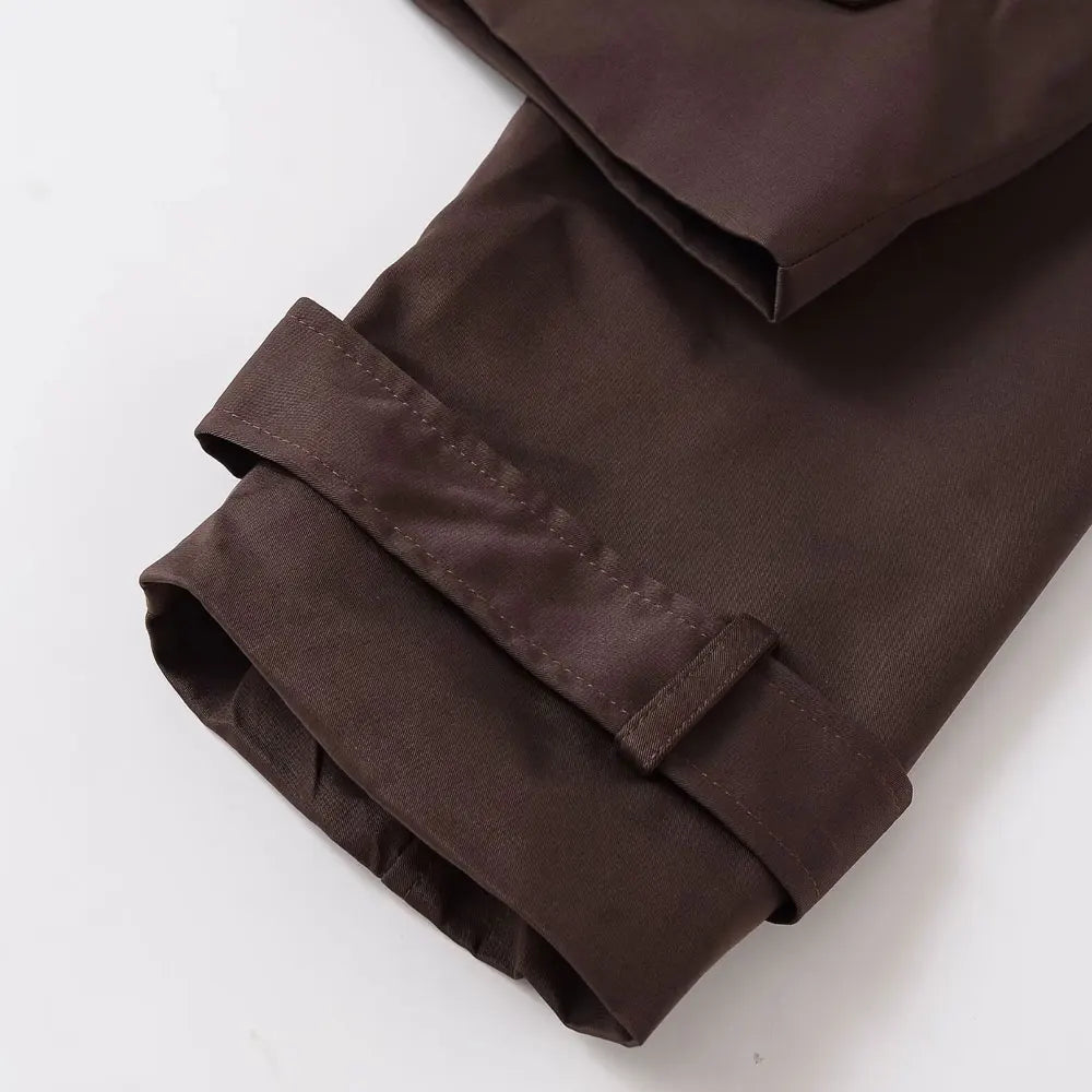 Women's Double-breasted Short Trench Coat Fashion Chic Outerwear with Pockets Long Sleeve Female Top