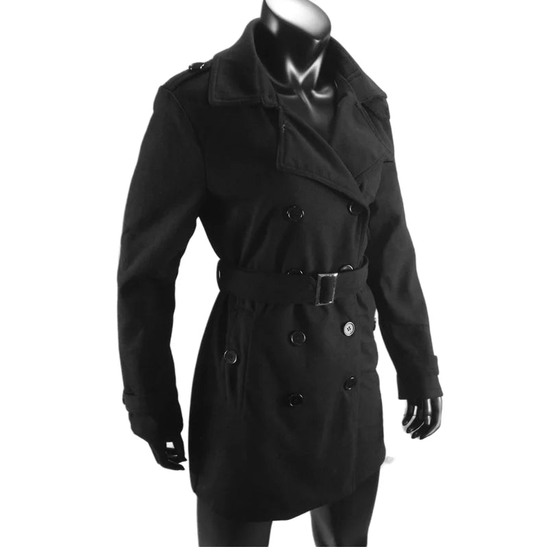Women's Trench Coat Wool Blends Double Breasted Lining Jacket Belt Shoulder Badge Casual Coats Streetwear Women's Clothing