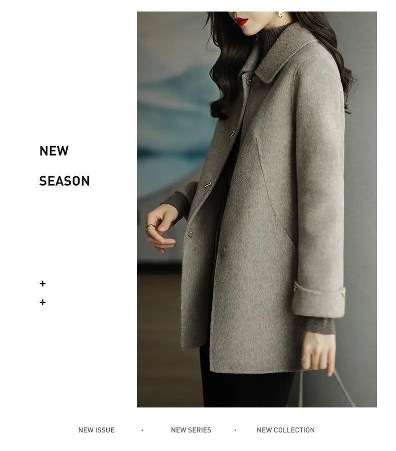 High End Minimalist and Fashionable Woolen Coat for Women in Autumn and Winter New Small French Style Casual Woolen Coat Blends