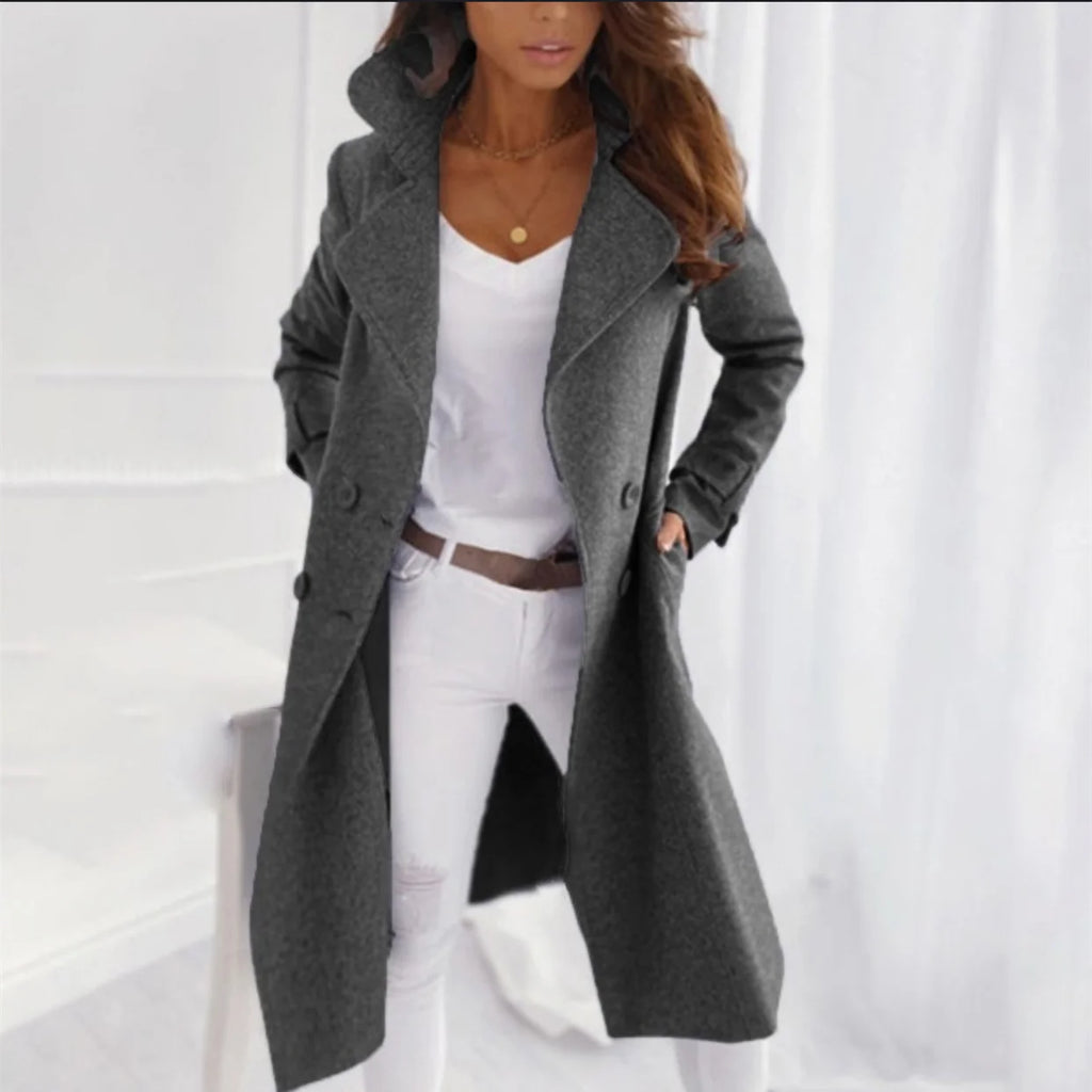 Women's BBW Trench Coat - Notch Lapel Double-Breasted Long Coat Fall Fashion