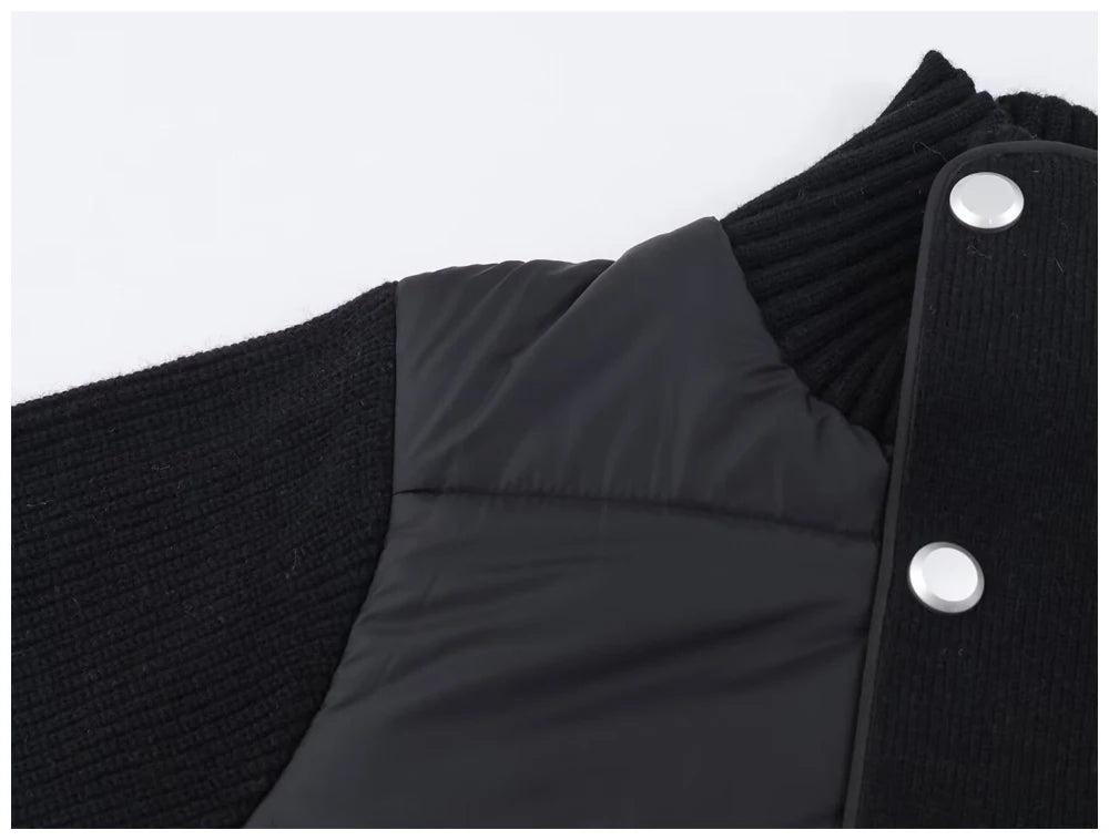 Womens Jacket Stand Collar Quilted Patchwork Knit Sleeves Casual Versatile Jacket Essential Autumn And Winter Item Trafizaran