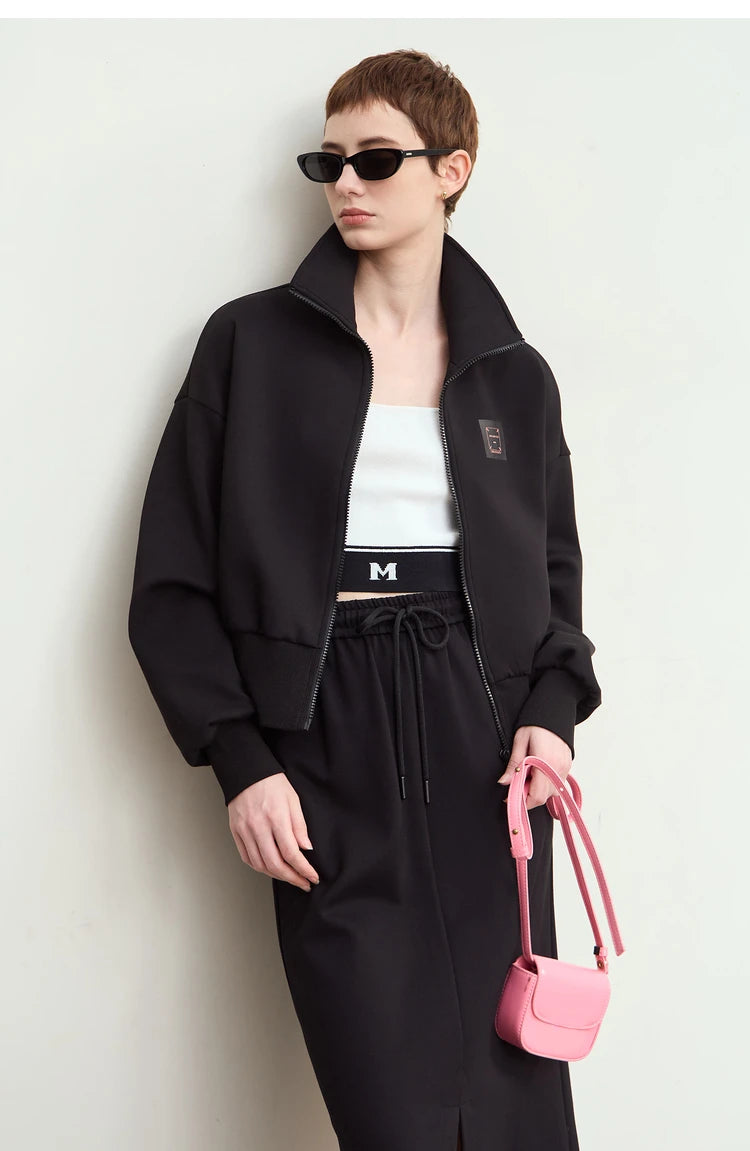 Amii Fall Clothes 2024 Women Casual Zip Up Short Coat Women Sweatshirt Solid Turtleneck Loose Sports Streetwear Jacket 12443222