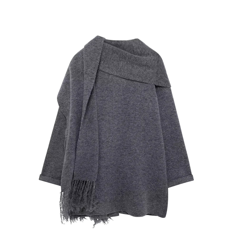 Women's Wear Scarf Loose Versatile Knitted Coat Autumn/Winter New Round Neck Long Sleeve Solid Color Coat