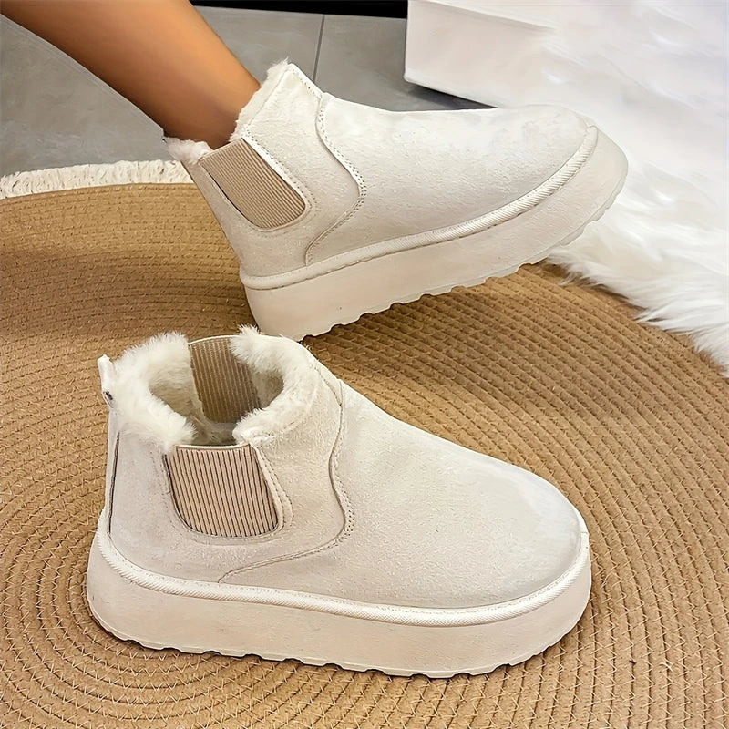 Winter Women Short Plush Warm Snow Boots Casual Shoes New Suede Fur Chelsea Ankle Boots Flats Platform Ladies Shoes Botas Mujer