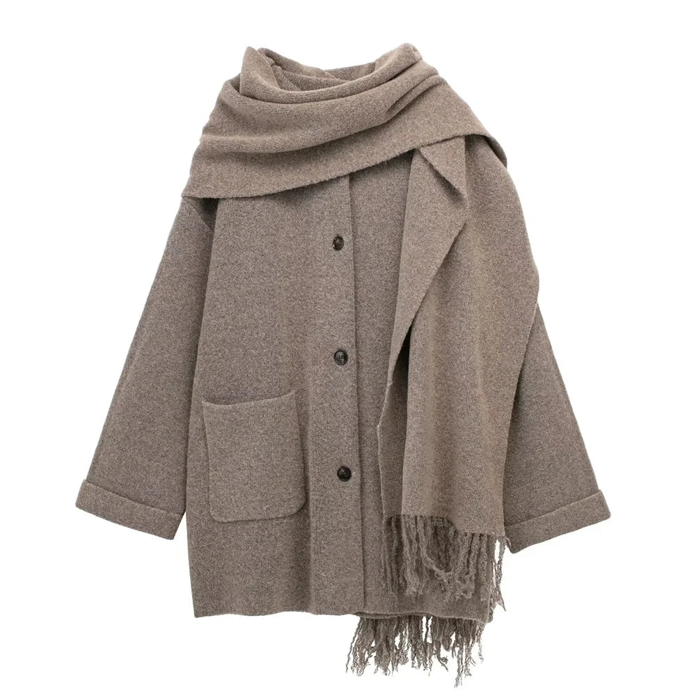 Women's Wear Scarf Loose Versatile Knitted Coat Autumn/Winter New Round Neck Long Sleeve Solid Color Coat