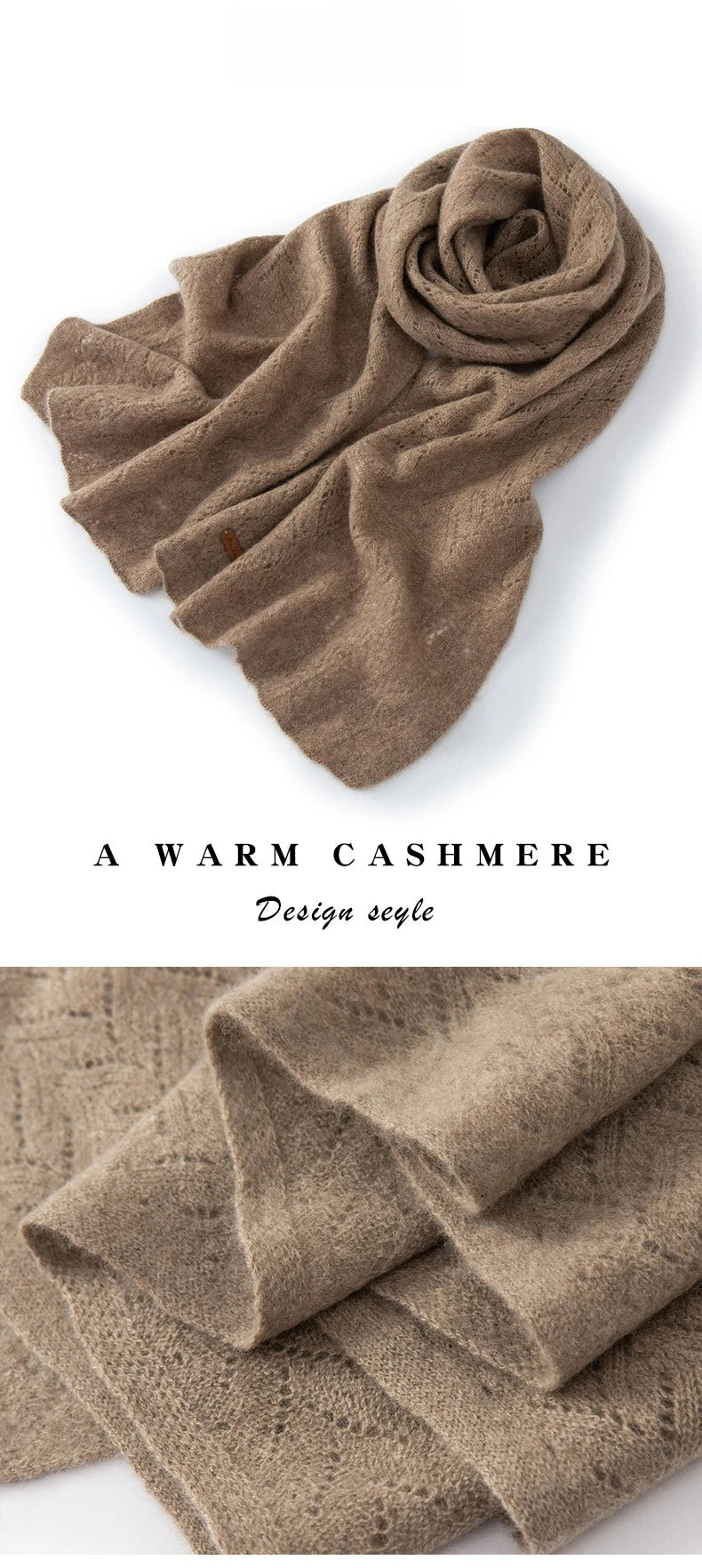 Women 100% Pure Cashmere Knit Scarf Patterned Winter Warm Soft Cozy Fashion Casual Neck Warmer Cold Weather Accessory