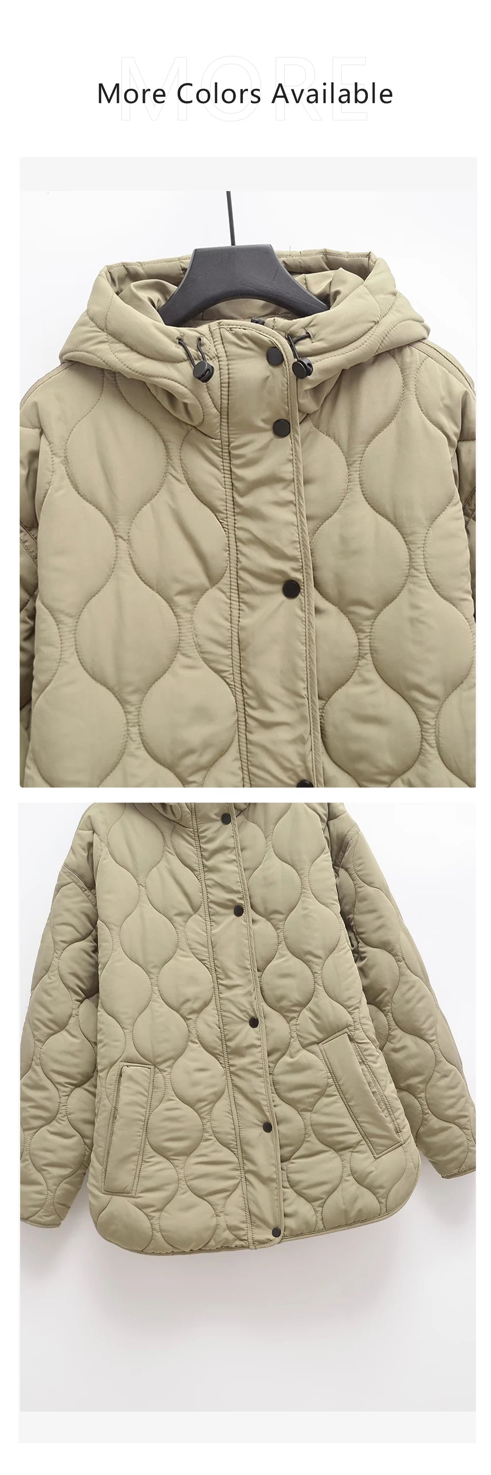 Women's Coat Cotton Robe Long Sleeve Solid Color with Hat and Pocket Autumn New Coat Cotton Robe