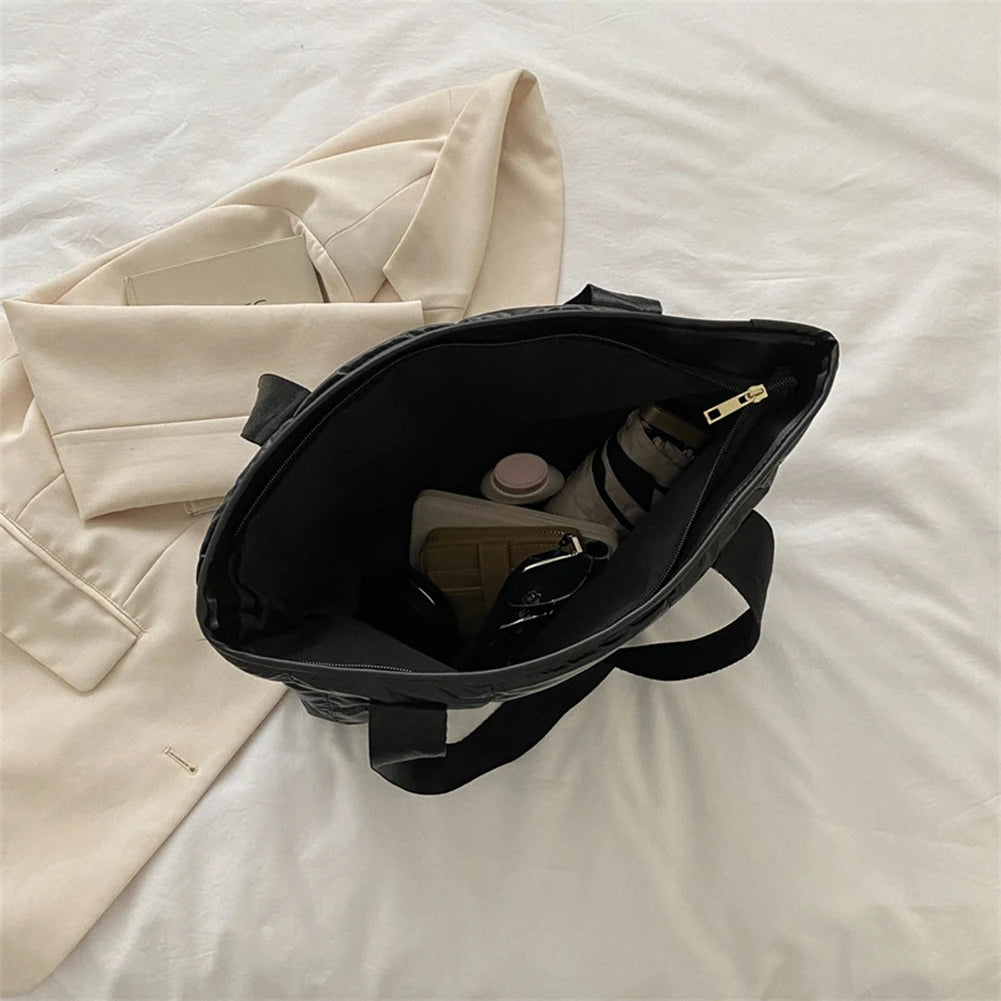 Fashion Women Tote Bag Large Capacity Cotton Padded Ladies Tote Handbags Rhombus Top-handle Bags Quilted Solid for Office Work