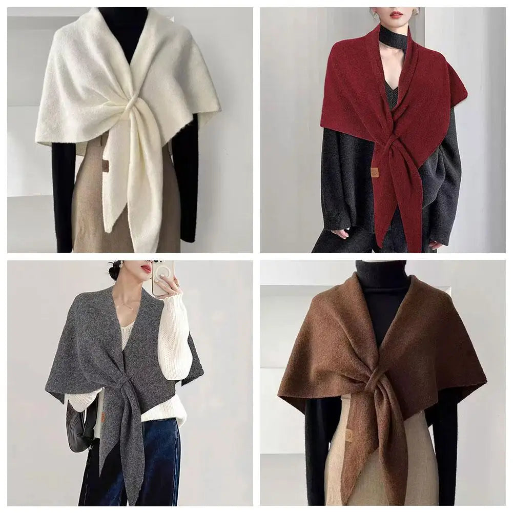 Women Cardigan Scarf Spring and Autumn Fashion Elegant Solid Color Triangle Scarf Retro Outdoor Leisure Shawl Cape Knitted Shawl