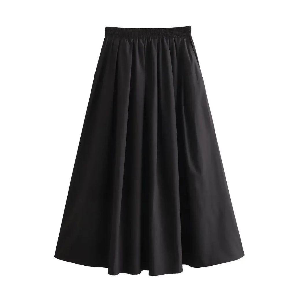 Mooyufon Women's Fashion Spring New Black Wide Pleated Swing Vintage Chic Female High Waist  Elegant A-line Long Skirt Mujer