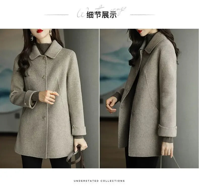 High End Minimalist and Fashionable Woolen Coat for Women in Autumn and Winter New Small French Style Casual Woolen Coat Blends