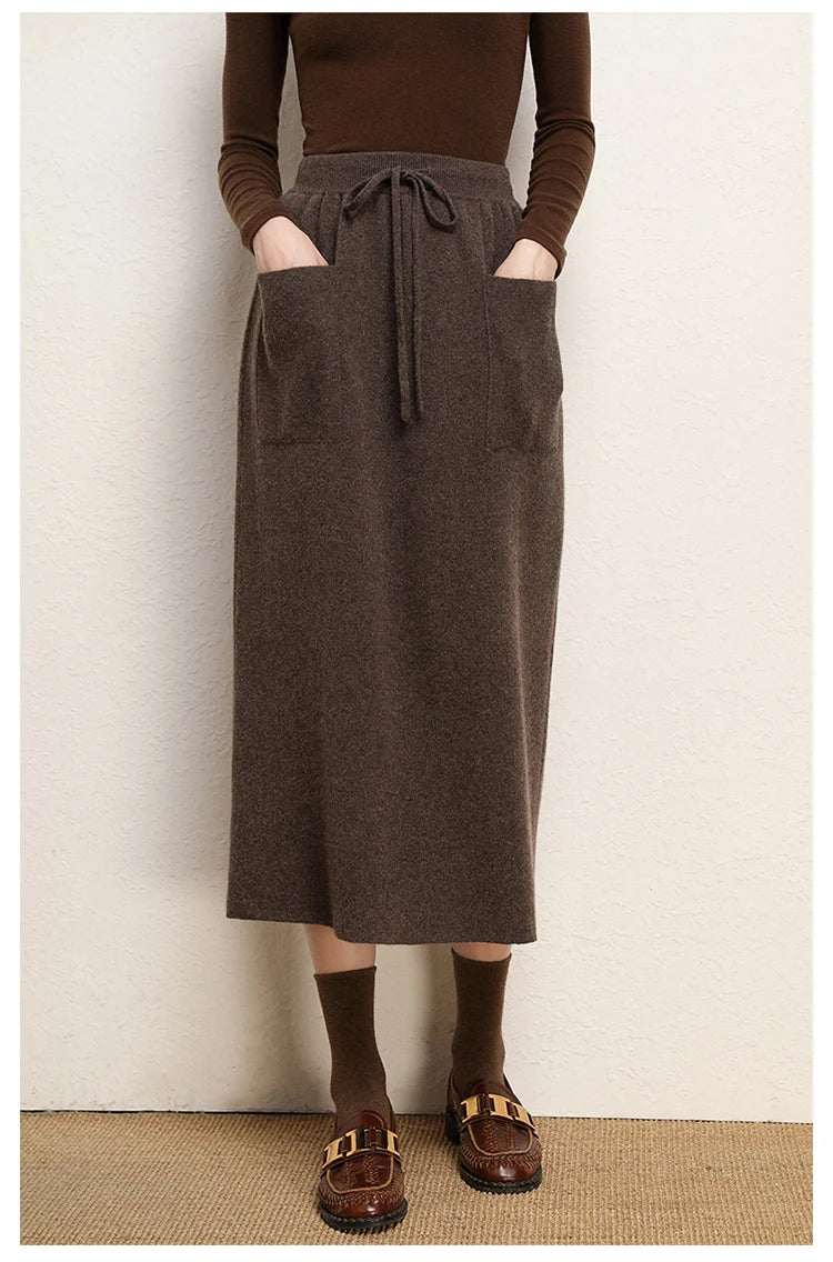 Cashmere Skirt Knitted Skirt Half Skirt, Double Pocket A-Line Skirt Skirts Plus Size Women Long Elegant Dress Women Clothing