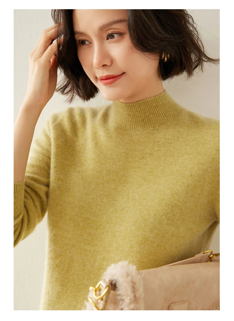 Women's Cashmere Sweater,  Cashmere Blend, Turtleneck Sweater, Knitted, Slim Fit, Basic Style, New Autumn and Winter 2024