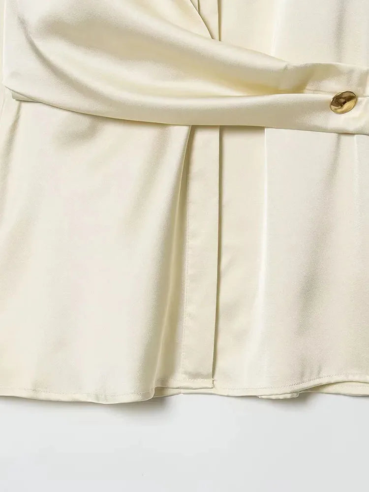 Women 2025 Autumn Winter New Silk Satin Blouse Turn-down Collar Single Breasted Long Sleeve Loose Blouse Fashion Shirt