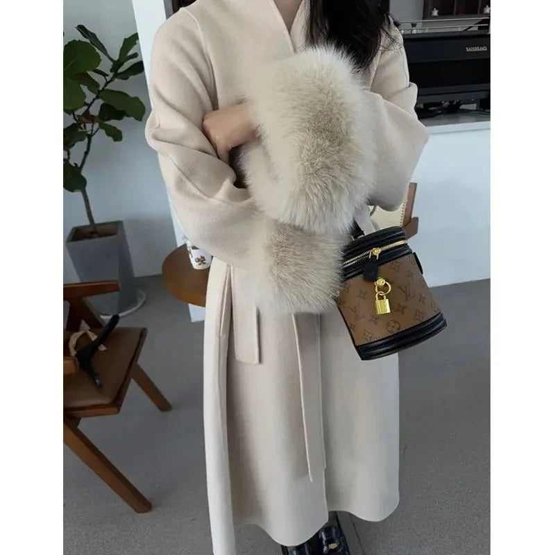 2025 Spring Women Drouble Breasted Woolen Coat Loose Style Cashmere Winter Clothes Long Coats Tops New