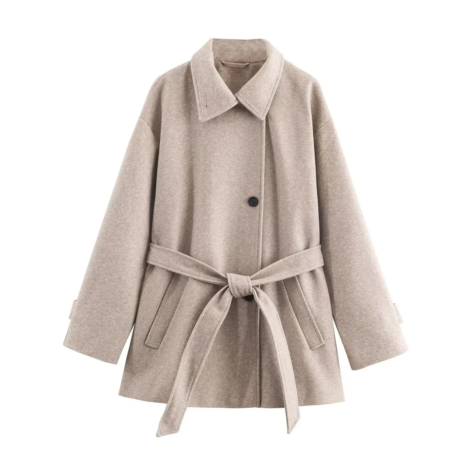 Women Wool Coat With Belt Autumn Winter Female Laple Long Sleeve Single-Breasted Outwear Coat Lady Loose Jackets