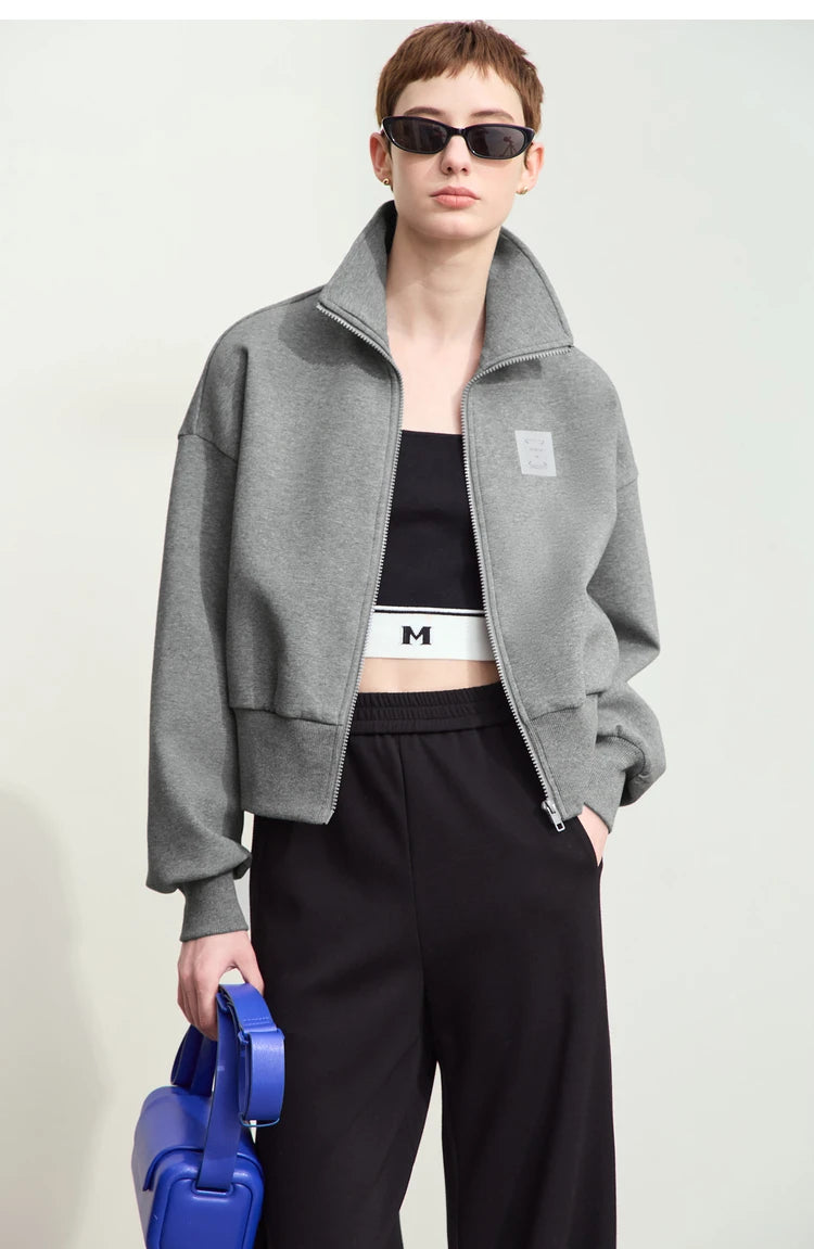 Amii Fall Clothes 2024 Women Casual Zip Up Short Coat Women Sweatshirt Solid Turtleneck Loose Sports Streetwear Jacket 12443222