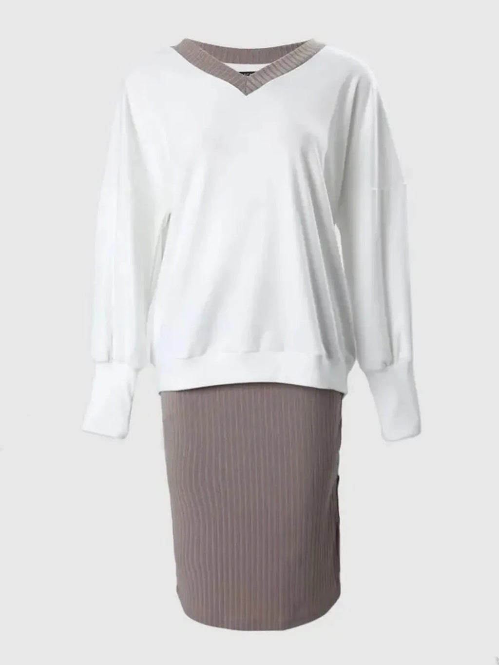 Autumn Winter Casual Loose V-neck Sweatshirt Suit Women's Tight Skirt Long-sleeved Top Two-piece Set New Fashion Holiday Sets