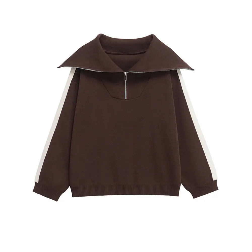 Women's Fashion Two-Piece Set with Side-Stripped Knit Sweater And High-Elastic Waist Straight Pants Female Casual Outfit