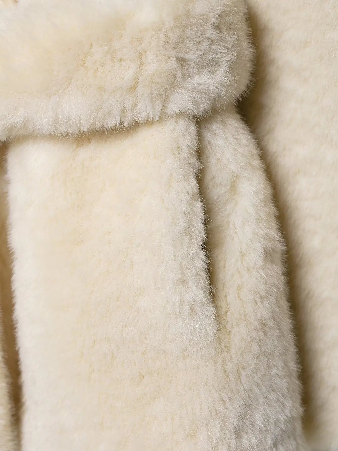 HH Winter Elegant Women Belted Artificial Fur Effect Coat Female Single Breasted Long Sleeve Loose Warm Faux Fur Jacket Outwear