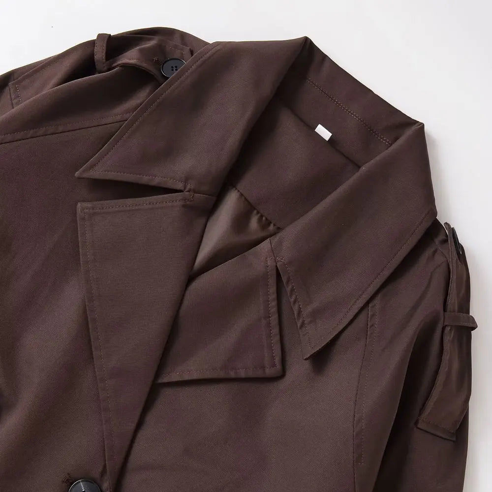 Women's Double-breasted Short Trench Coat Fashion Chic Outerwear with Pockets Long Sleeve Female Top