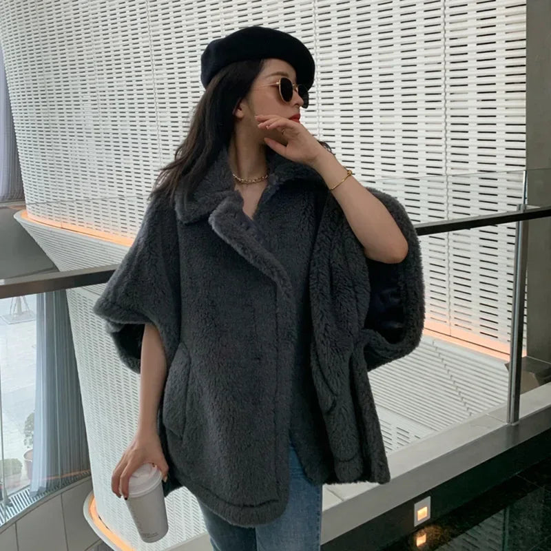 Reality Fur Coat Wool Cloak Fashion Sheep Wool Jacket Winter Real Fur Woolen Women Fashion Teddy Lady Streetwear Warm Overcoat