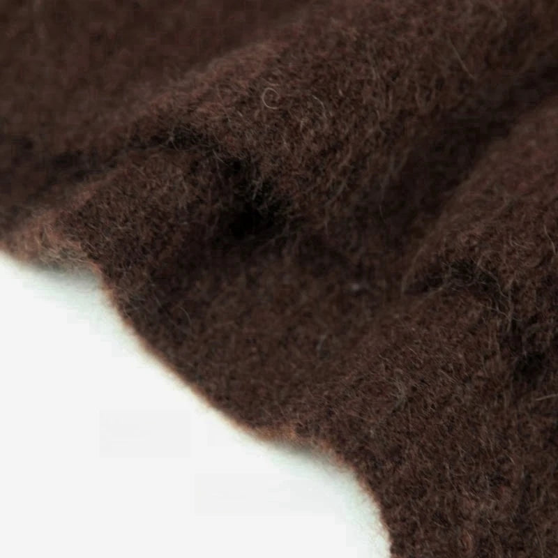 BAHTLEE-Women's Mohair Cardigan Knitted Sweater V-Neck Solid Long Sleeves Coat Keep Warm